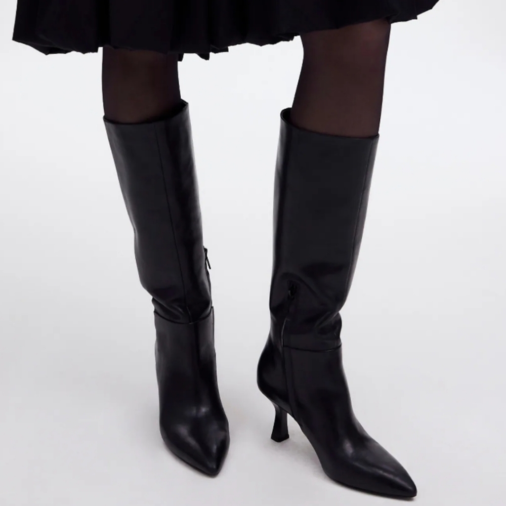 New! Madewell The Justine Knee Boot with Extended Calf in Black Leather - Picture 2 of 16